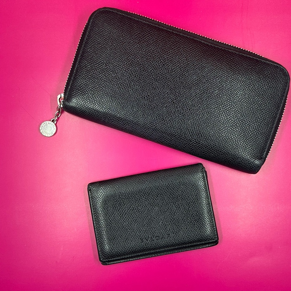 BVLGARI Bundle- Black Zippy Wallet and Card Holder